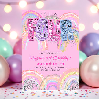 Invitation d'anniversaire arc-en-ciel 4 ans