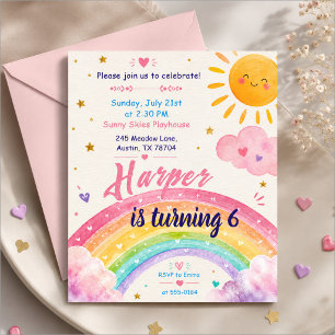 Invitation d'anniversaire arc-en-ciel aquarelle