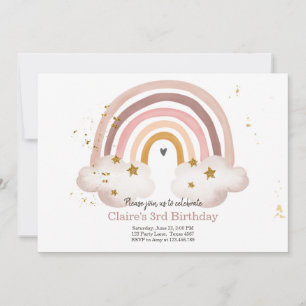 Invitation d'anniversaire arc-en-ciel Bohème Fille