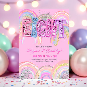 Invitation d'anniversaire arc-en-ciel pour 8 ans