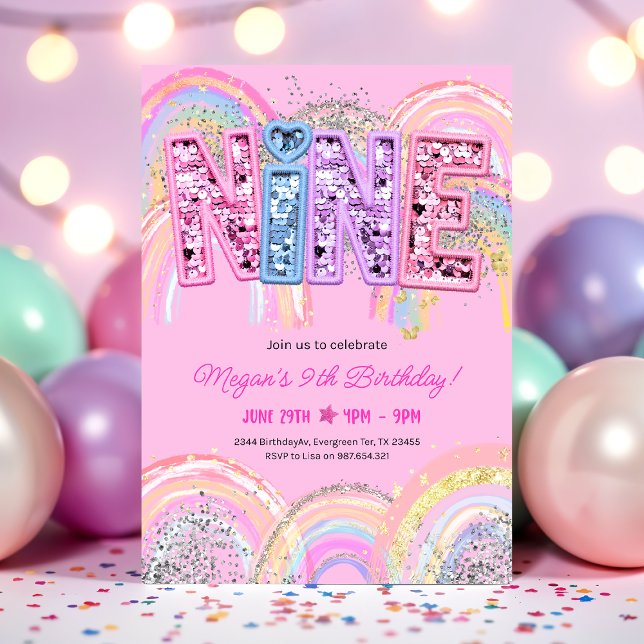 Invitation d'anniversaire arc-en-ciel pour 9 ans (Créateur téléchargé)
