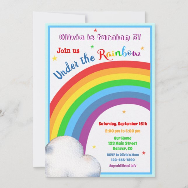 Invitation d'anniversaire Arc-en-ciel Sous l'arc-e (Devant)
