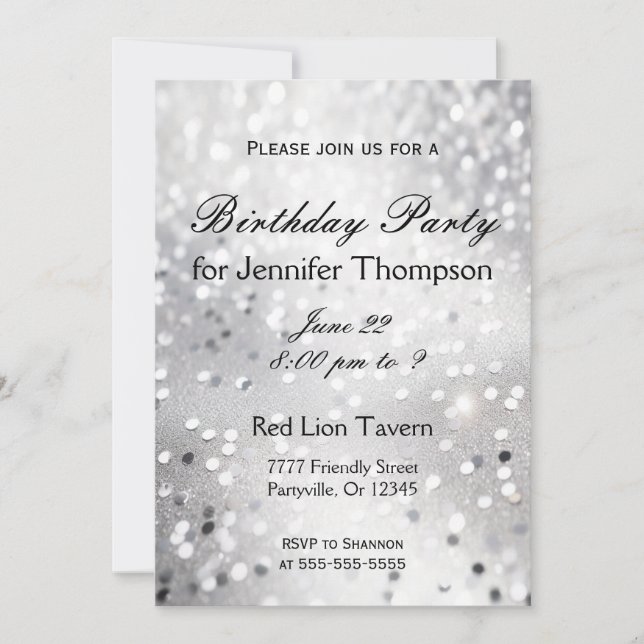 Invitation d'anniversaire | Argent simple (Devant)