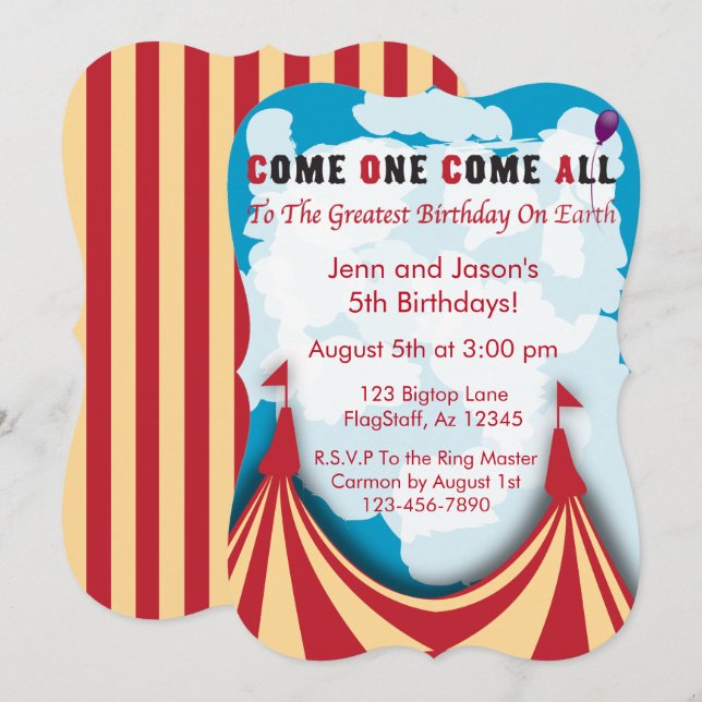 Invitation d'anniversaire au cirque (Devant / Derrière)