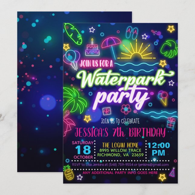 Invitation d'anniversaire au parc aquatique (Devant / Derrière)