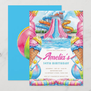 Invitation d'anniversaire au parc aquatique coloré