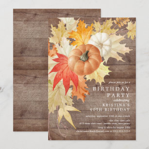 Invitation d'anniversaire automnal en bois rustiqu