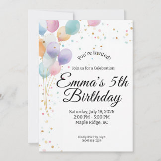Invitation d'anniversaire aux ballons pastel
