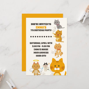 Invitation d'anniversaire aux chats mignons aquare