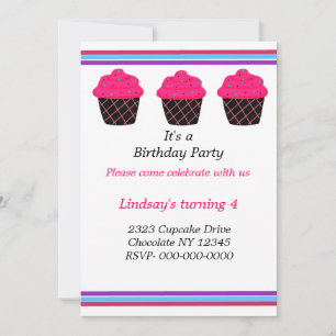 Invitation d'anniversaire aux cupcakes rose néon