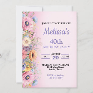 Invitation d'anniversaire aux fleurs pastel Belle