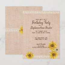 Invitation d'anniversaire aux tournesols en dentel
