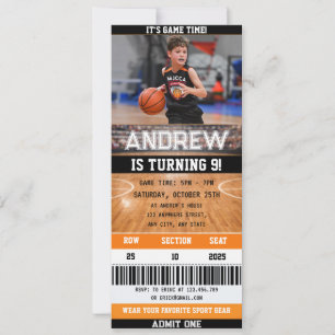 Invitation d'anniversaire avec billet de basketbal