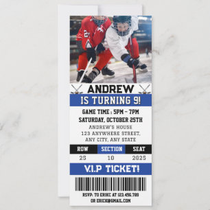 Invitation d'anniversaire avec billet de hockey pe
