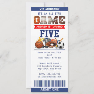 Invitation d'anniversaire avec billet de sport All