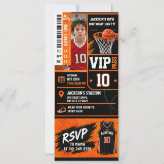 Invitation d'anniversaire avec billet VIP de baske
