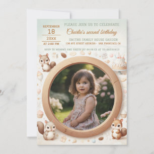 Invitation d'anniversaire avec cadre d'écureuil po