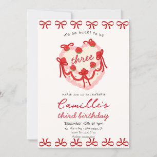 Invitation d'anniversaire avec gâteau rose et nœud