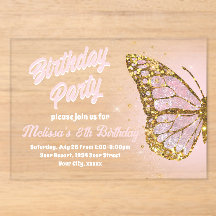 Invitation d'anniversaire avec papillon à paillett