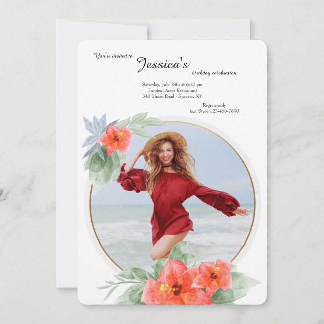 Invitation d'anniversaire avec photo d'Hibiscus (Devant)
