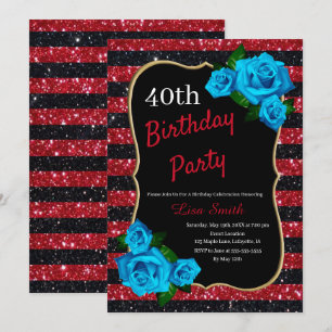 Invitation d'anniversaire avec rayures rouges et n