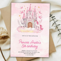Invitation d'anniversaire avec un château rose