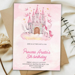 Invitation d'anniversaire avec un château rose