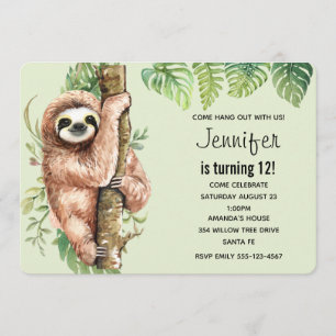 Invitation d'anniversaire avec un paresseux & feui