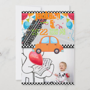 Invitation d'anniversaire avec voitures et pistes