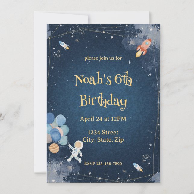 Invitation d'anniversaire Aventure spatiale | Aqua (Devant)