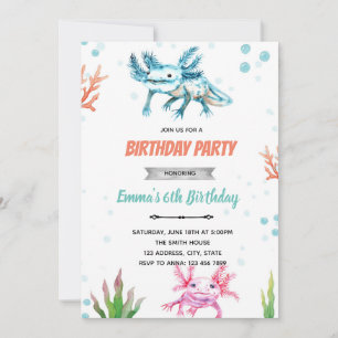 Invitation d'anniversaire axolotl mignonne