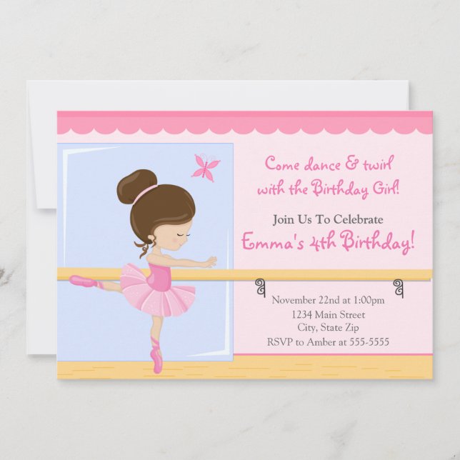 Invitation d'anniversaire Ballerina Brunette Carte (Devant)