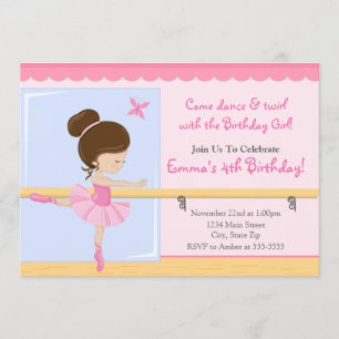 Invitation d'anniversaire Ballerina Brunette Carte