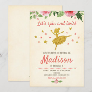 Invitation d'anniversaire Ballerine / Vintage / Ré