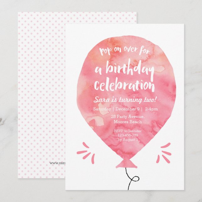 Invitation d'anniversaire | Ballotte rose Aquarell (Devant / Derrière)