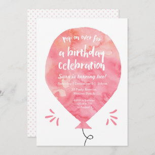 Invitation d'anniversaire   Ballotte rose Aquarell