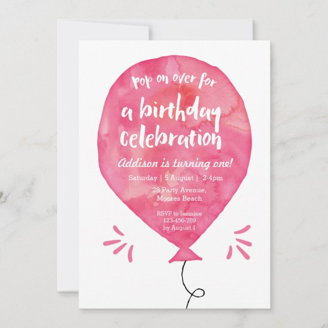 Invitation d'anniversaire | Ballotte rose Aquarell (Devant)