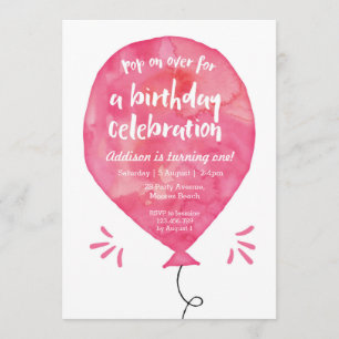 Invitation d'anniversaire   Ballotte rose Aquarell