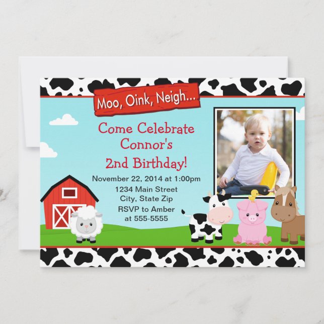 Invitation d'anniversaire Barnyard Farm 5x7 Carte  (Devant)