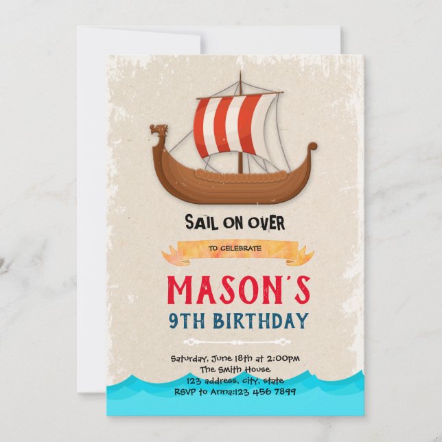 Invitation d'anniversaire bateau de navire (Devant)