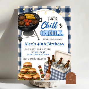 Invitation d'anniversaire BBQ Blue Gingham Grill a