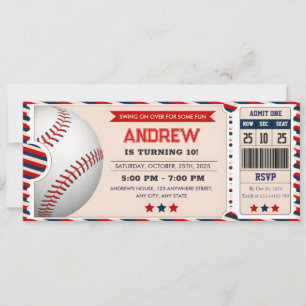 Invitation d'anniversaire billet de baseball perso