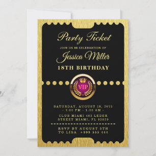 Invitation d'anniversaire billet de fête VIP