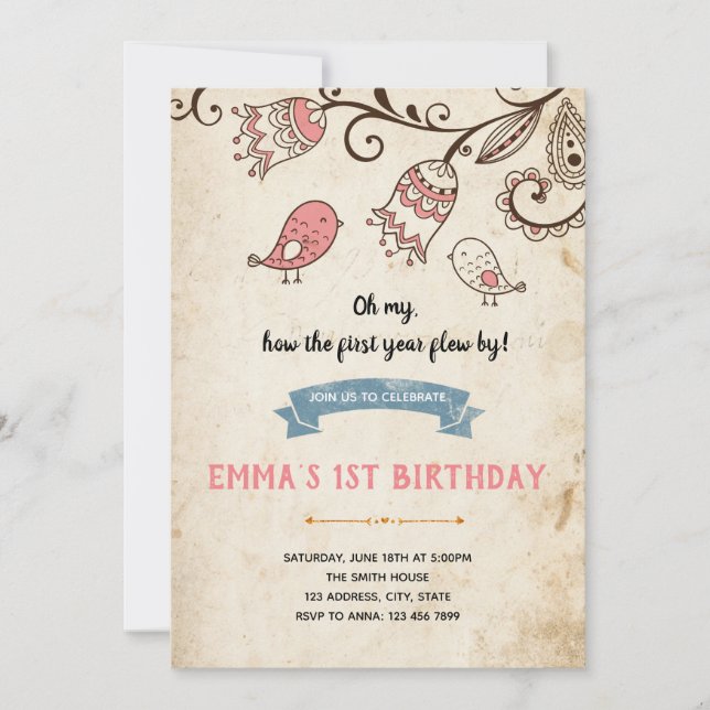 Invitation d'anniversaire Birdies (Devant)