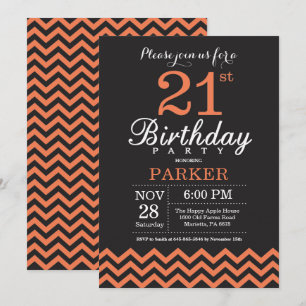 Invitation d'anniversaire Black and Coral Chevron