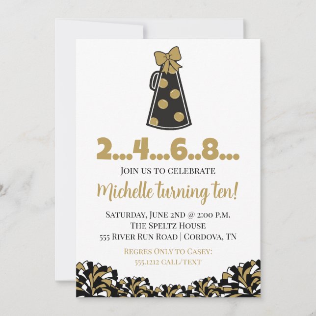 Invitation d'anniversaire Black and Gold (Devant)