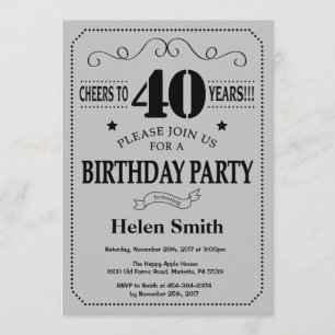 Invitation d'anniversaire Black and Silver Grey