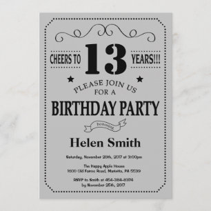 Invitation d'anniversaire Black and Silver Grey