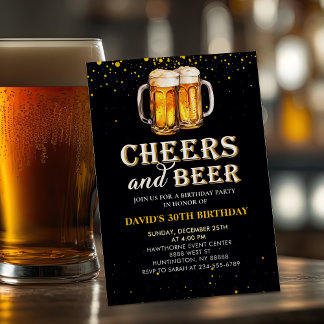 Invitation d'anniversaire Black Gold Cheers and Be
