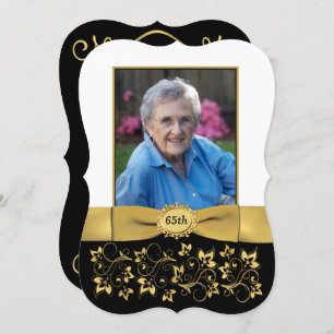 Invitation d'anniversaire Black, White, Gold 65th 